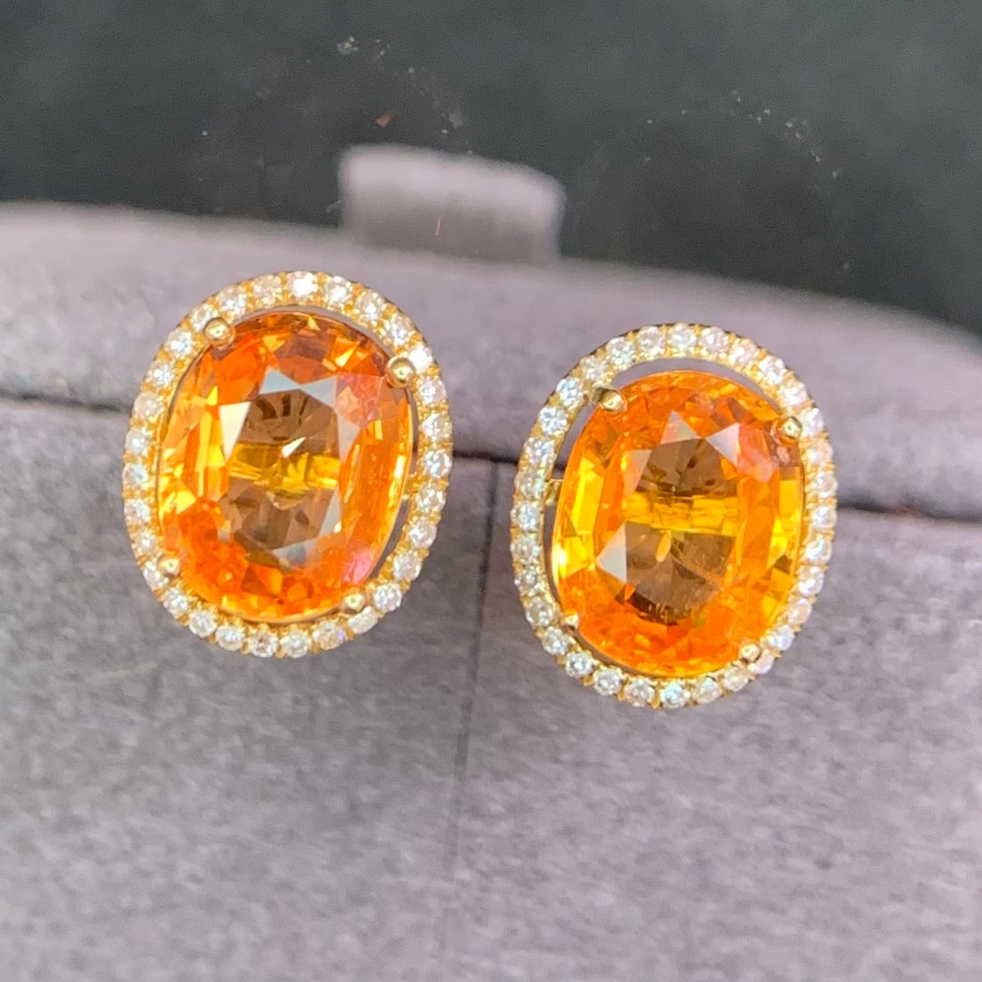 14k Gold 3.2 Ct Natural Spessartine & Diamond Earrings - 9