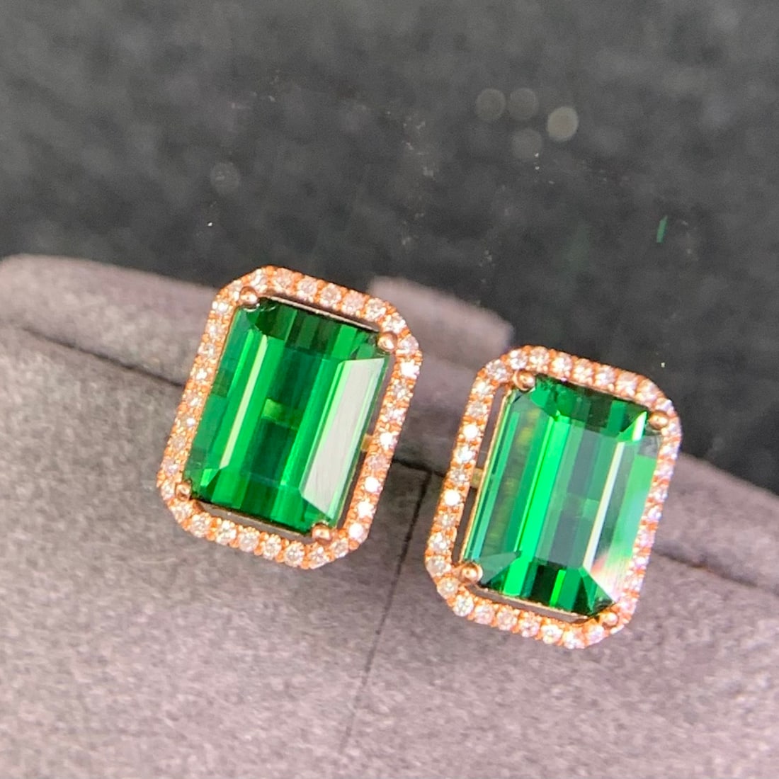 14k Gold 3.6 Ct Natural Tourmaline & Diamond Earrings - 8