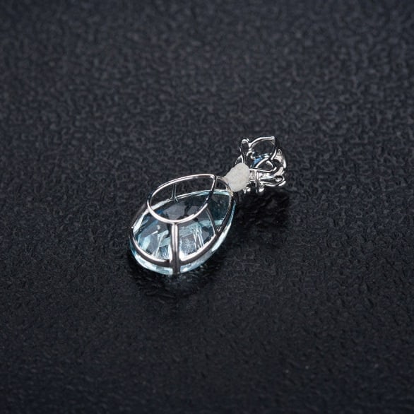 14k Gold 5.9 Ct Natural Aquamarine & Diamond Pendant( Without Chain ) - 7