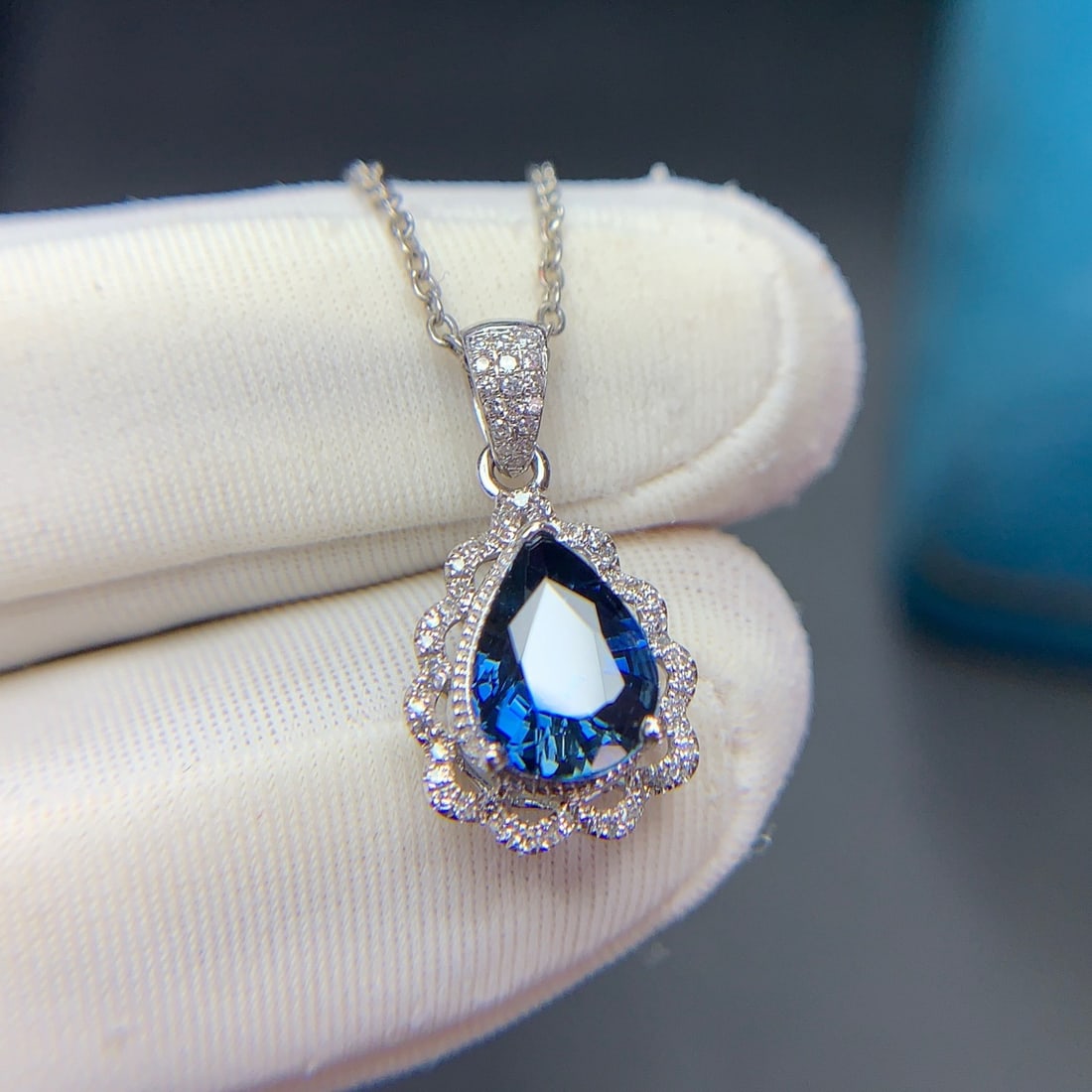 14k Gold 1.96 Ct Natural Sapphire & Diamond Pendant( Without Chain ) - 8