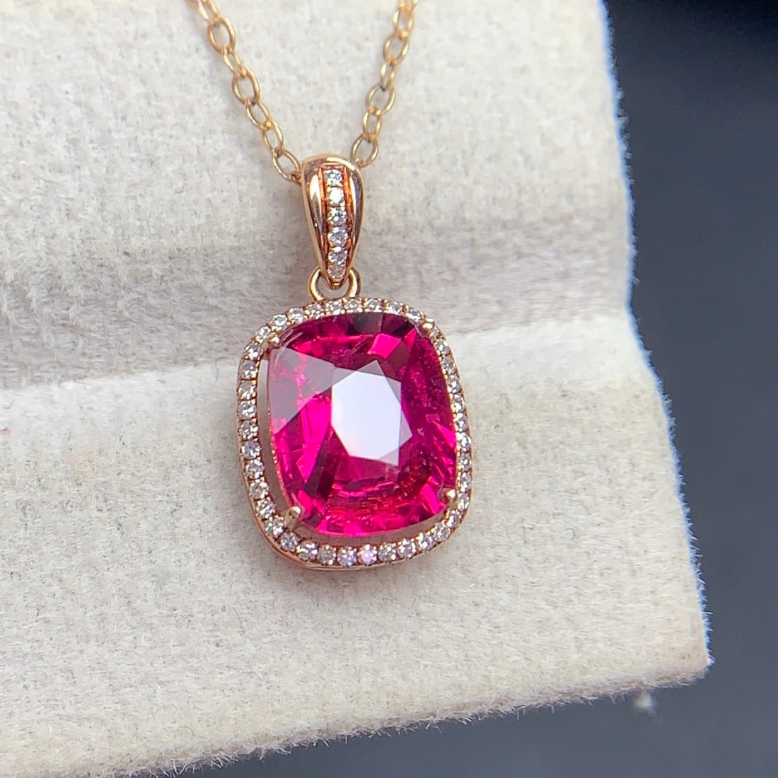 14k Gold 2.12 Ct Natural Tourmaline & Diamond Pendant( Without Chain ) - 2