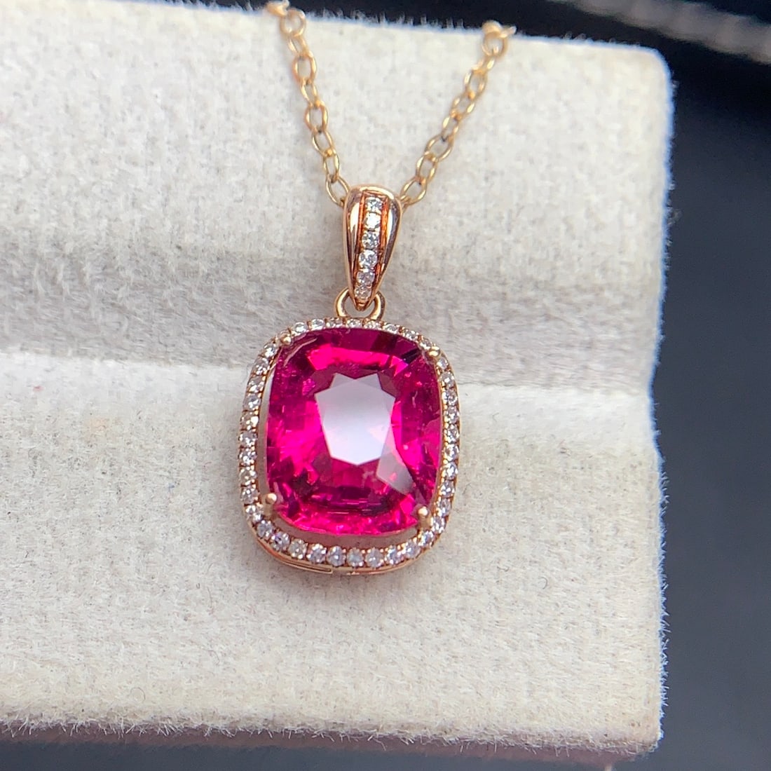 14k Gold 2.12 Ct Natural Tourmaline & Diamond Pendant( Without Chain ) - 5