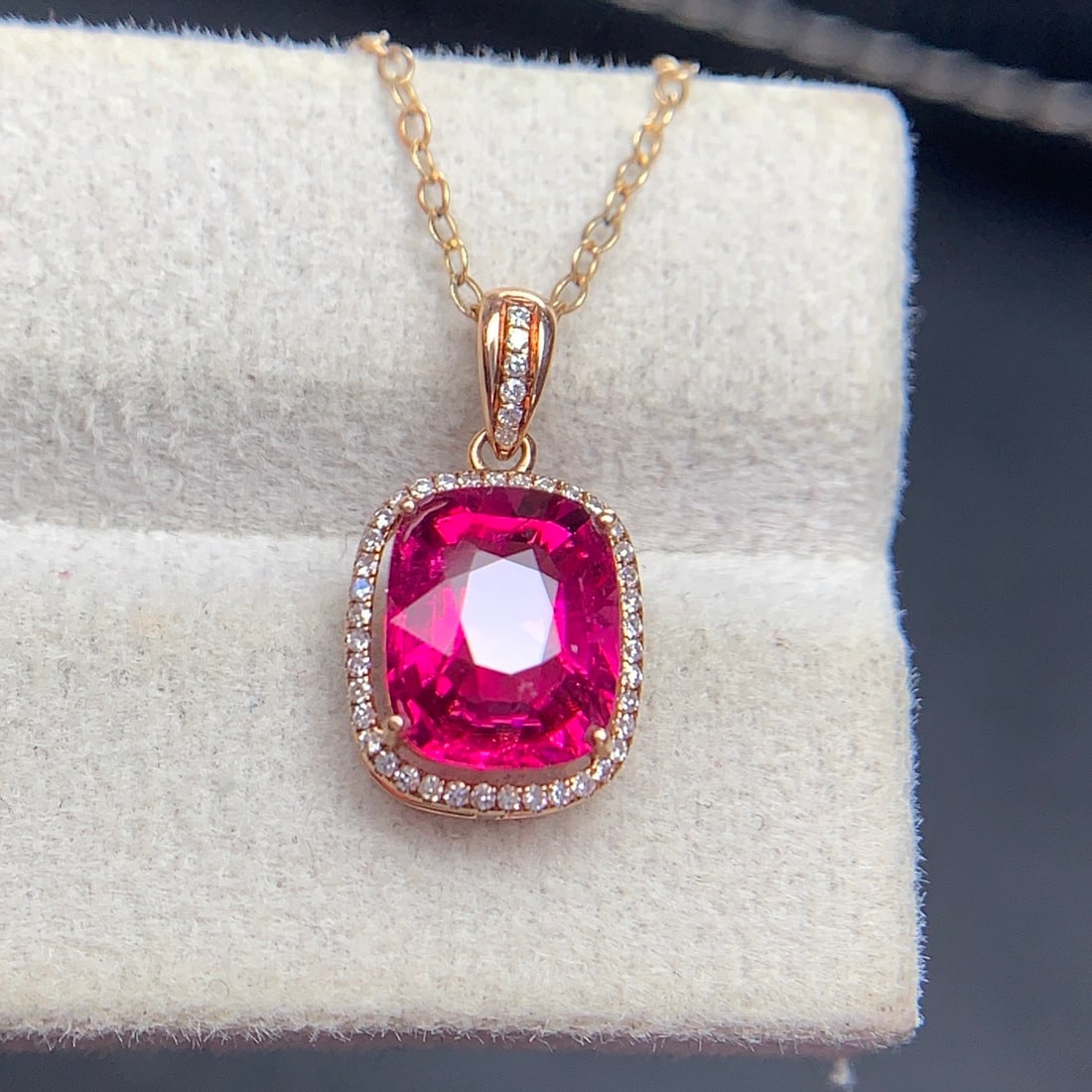 14k Gold 2.12 Ct Natural Tourmaline & Diamond Pendant( Without Chain ) - 6