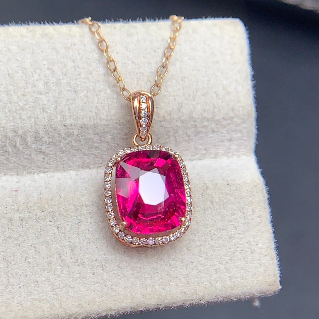 14k Gold 2.12 Ct Natural Tourmaline & Diamond Pendant( Without Chain ) - 7