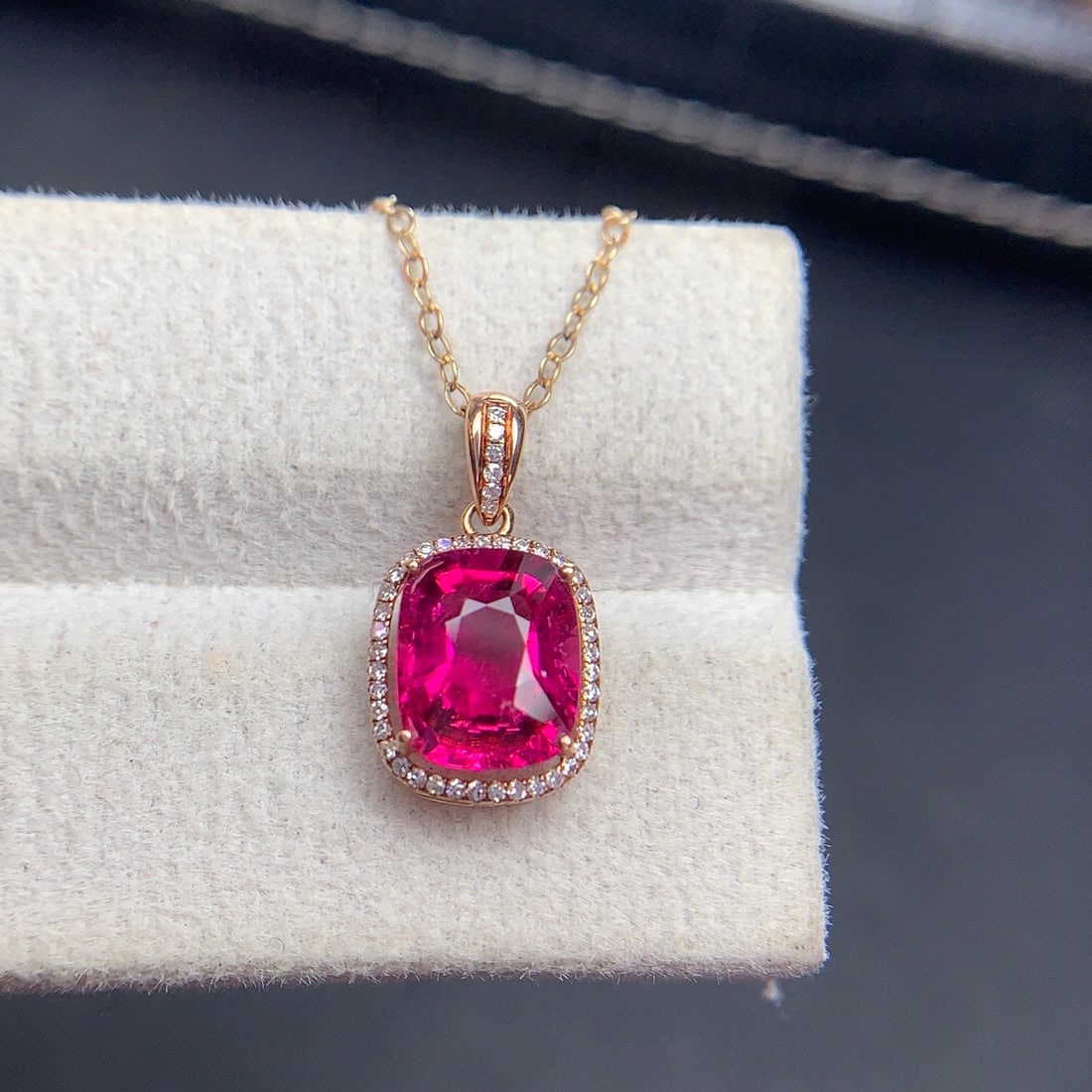 14k Gold 2.12 Ct Natural Tourmaline & Diamond Pendant( Without Chain ) - 8