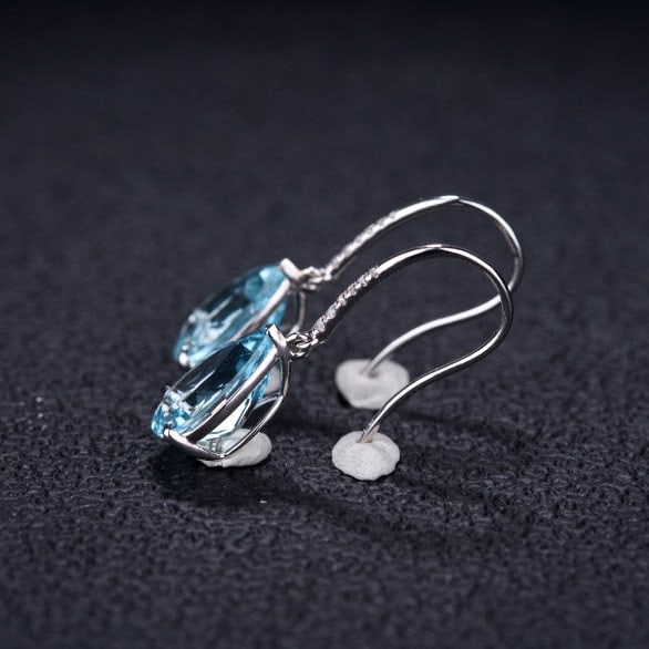 14k Gold 3.25 Ct Natural Aquamarine & Diamond Earrings - 3