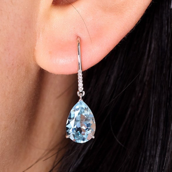 14k Gold 3.25 Ct Natural Aquamarine & Diamond Earrings - 8