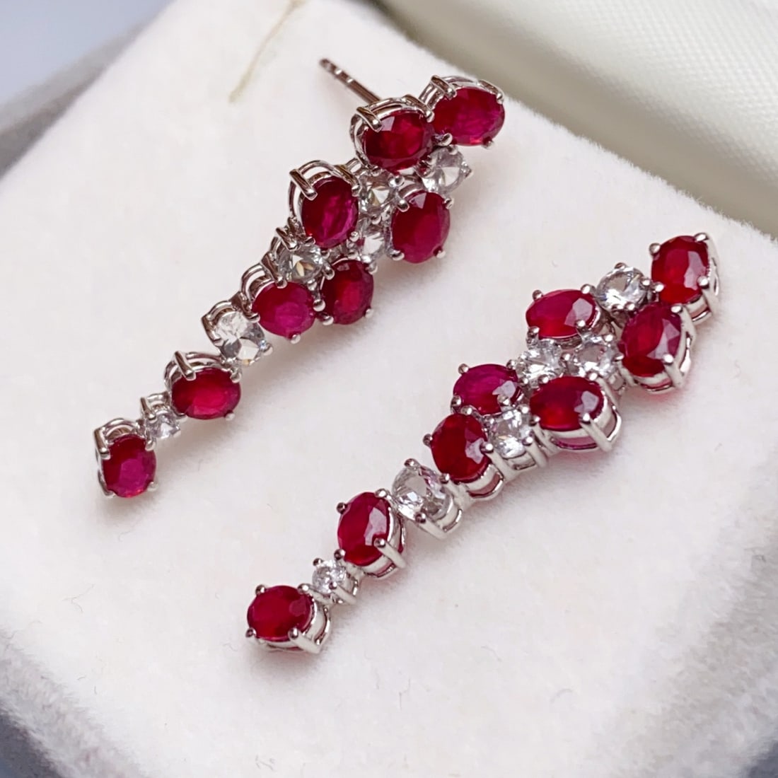 14k Gold 3.60 Ct Natural Ruby & Sapphire Earrings - 2