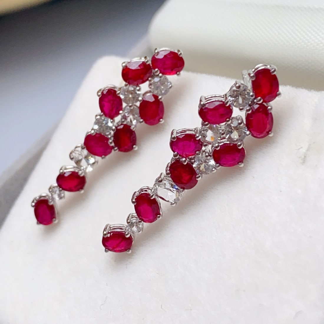 14k Gold 3.60 Ct Natural Ruby & Sapphire Earrings - 4