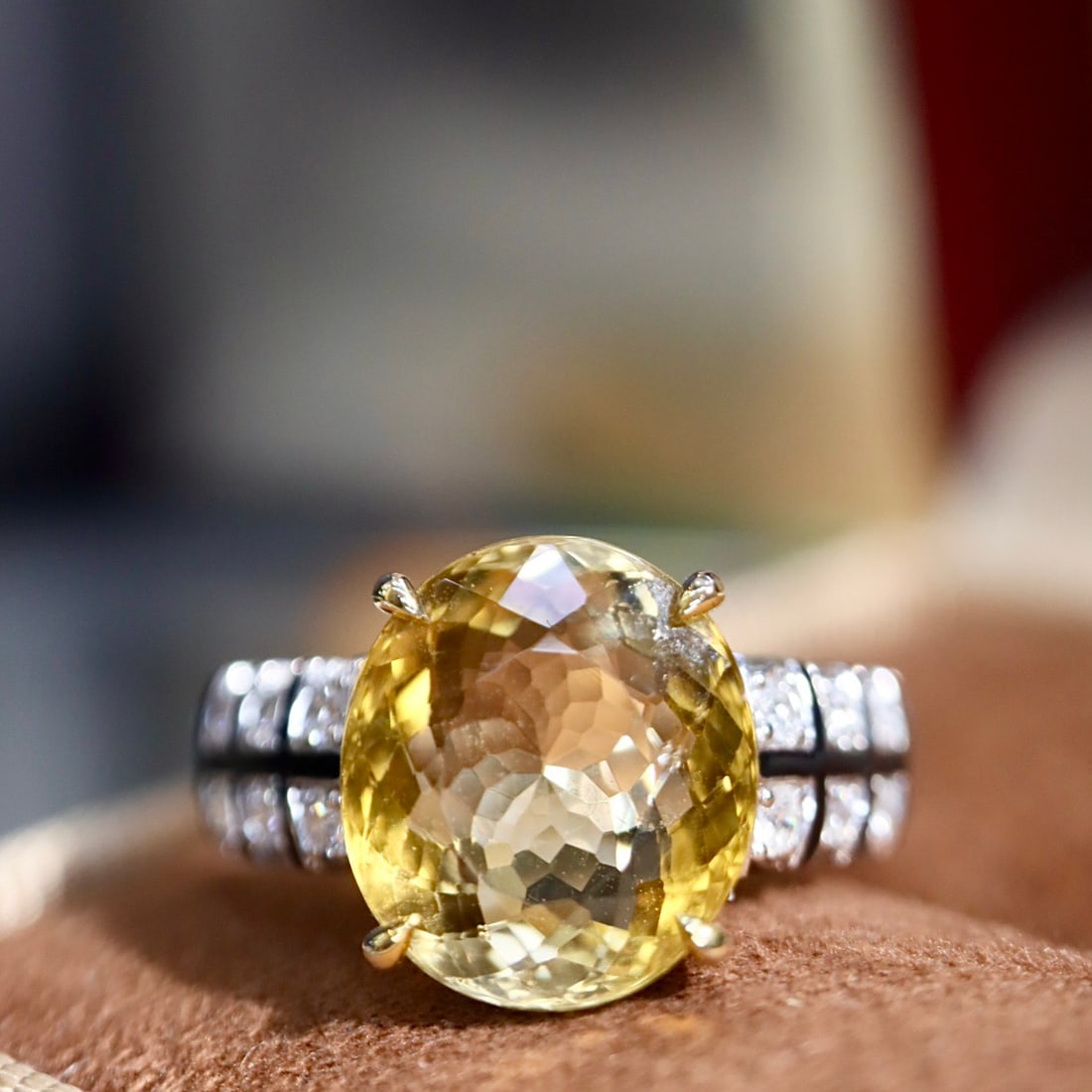 14k Gold 3.57 Ctw Natural Tourmaline & Diamond Ring: Ref:231154328 // gold content:14k gold // ring size:7. 25us // // main gemstone:tourmaline // shape:oval // carat weight:3. 39ct // color:yellow // treatment:natural // // adjacent gemstone 2 :