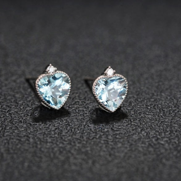 14k Gold 2.39 Ct Natural Aquamarine & Diamond Earrings - 2