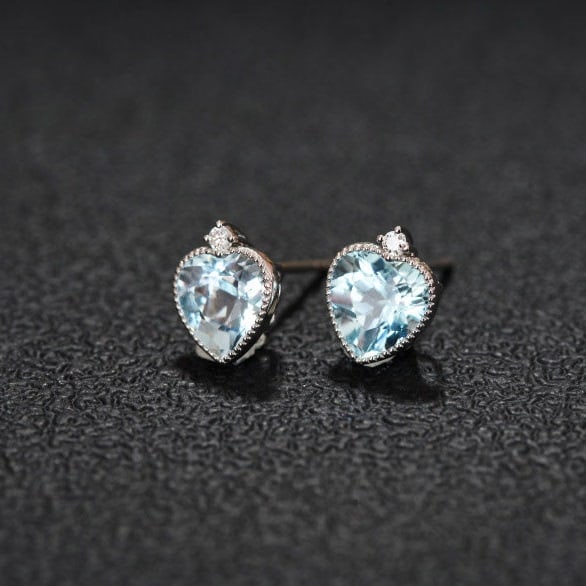 14k Gold 2.39 Ct Natural Aquamarine & Diamond Earrings - 3