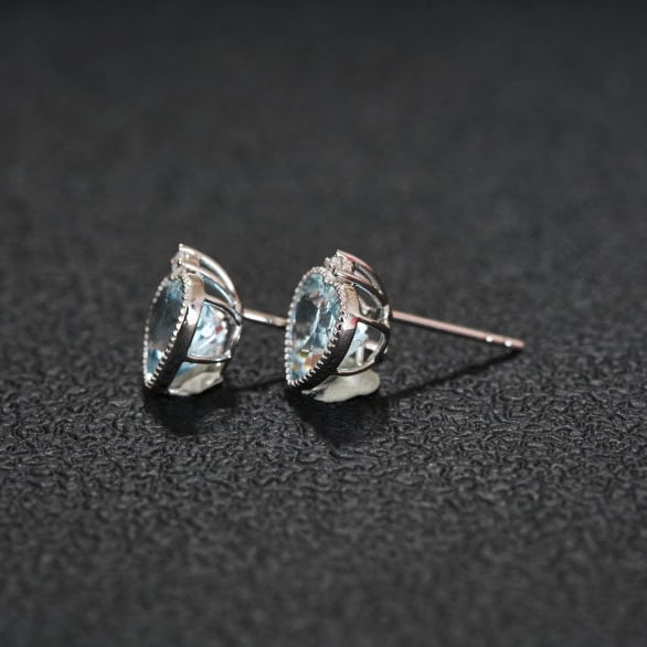 14k Gold 2.39 Ct Natural Aquamarine & Diamond Earrings - 4