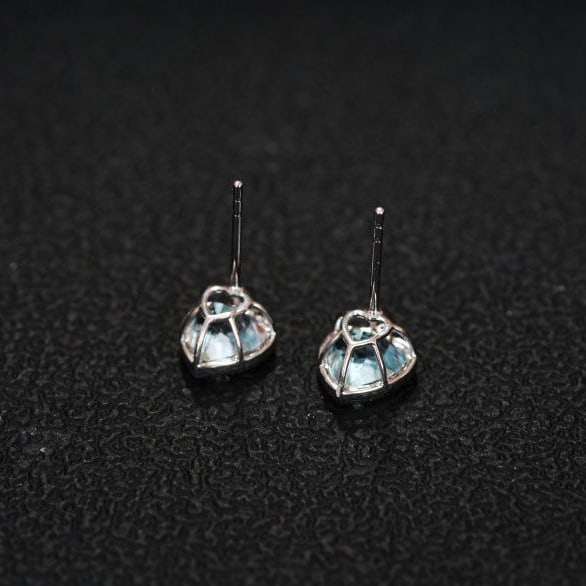 14k Gold 2.39 Ct Natural Aquamarine & Diamond Earrings - 6