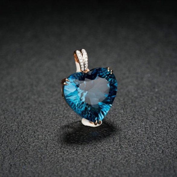 14k Gold 19.69 Ct Natural Topaz & Diamond Pendant( Without Chain ) - 2