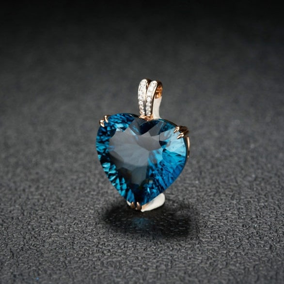 14k Gold 19.69 Ct Natural Topaz & Diamond Pendant( Without Chain ) - 3