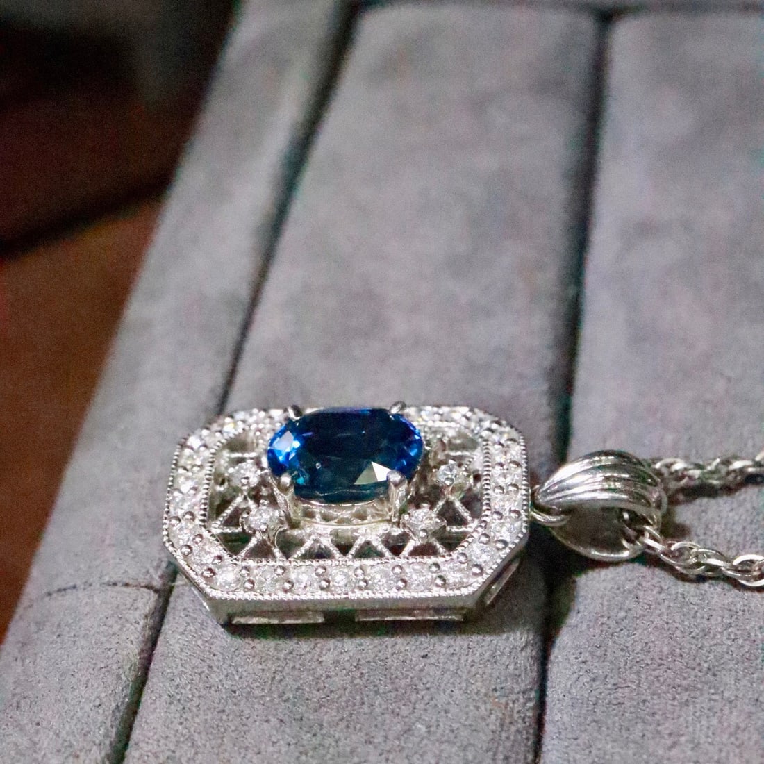 14k Gold 2.63 Ctw Natural Sapphire & Diamond Pendant( Without Chain ) - 2
