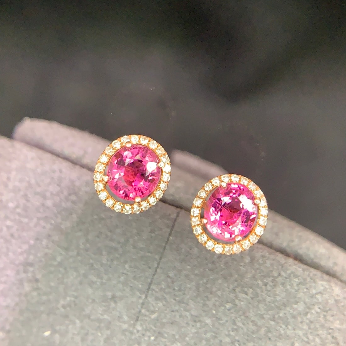 14k Gold 0.9 Ct Natural Tourmaline & Diamond Earrings - 5