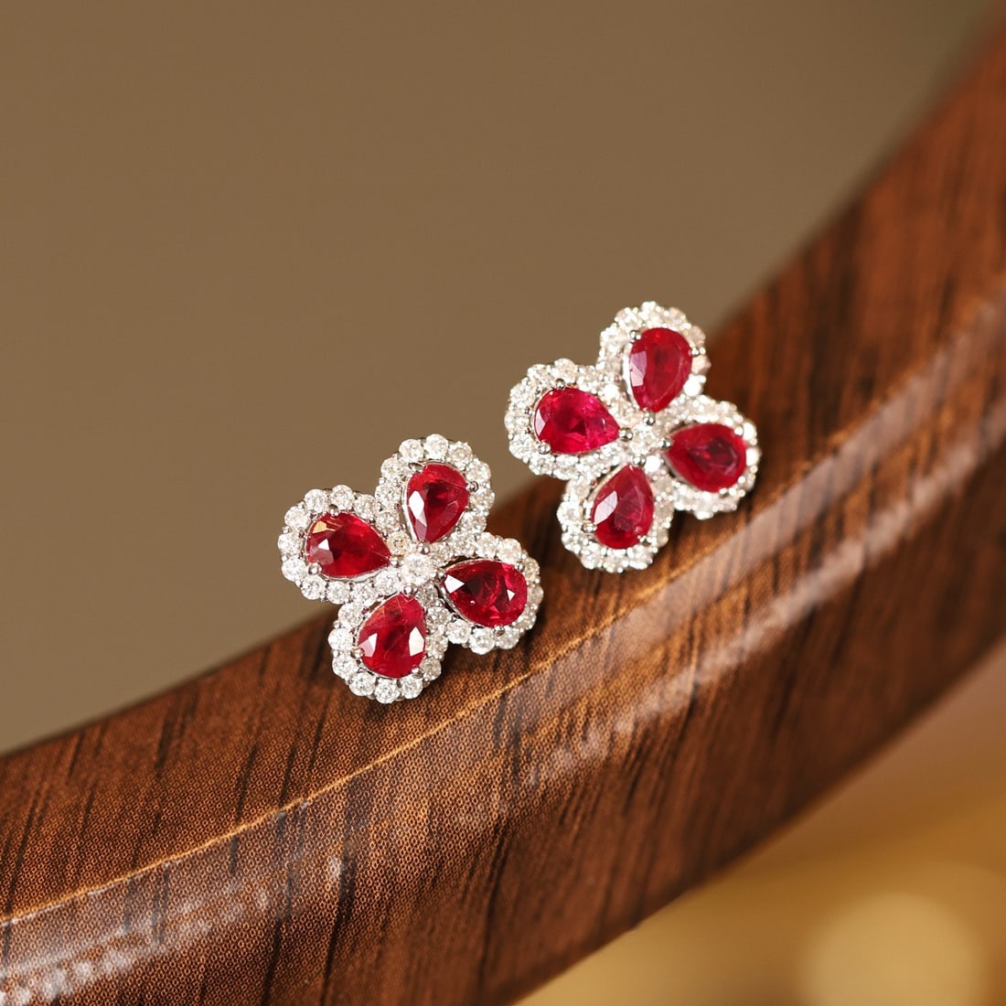 14k Gold 1.89 Ctw Vivid Red Natural Ruby & Diamond Earrings - 2