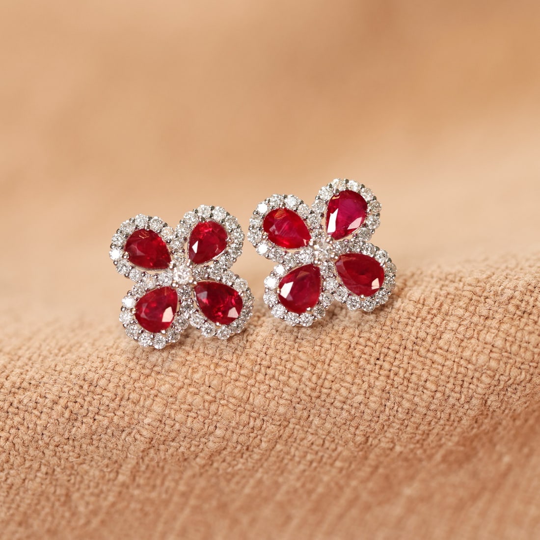 14k Gold 1.89 Ctw Vivid Red Natural Ruby & Diamond Earrings - 3