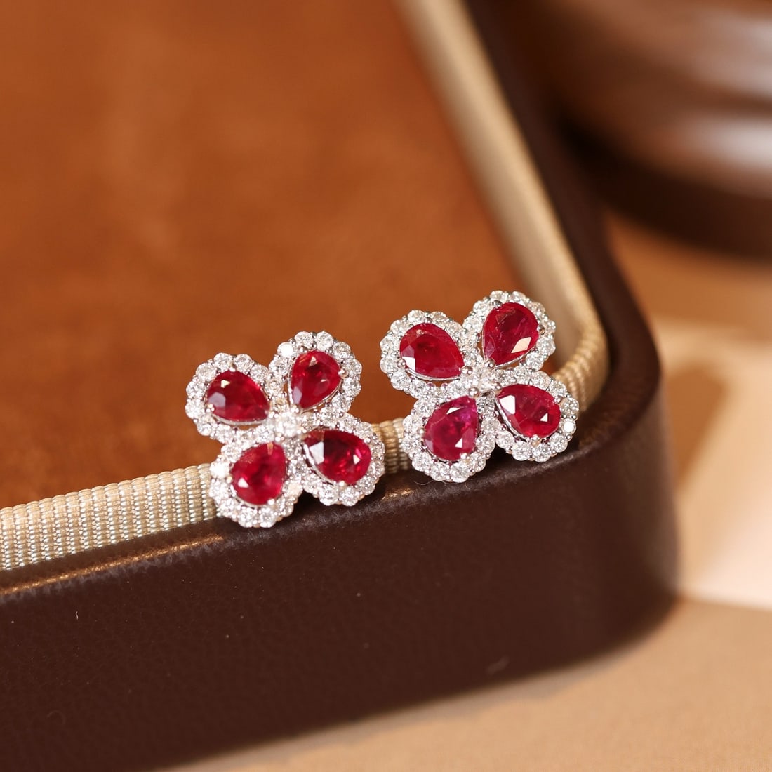 14k Gold 1.89 Ctw Vivid Red Natural Ruby & Diamond Earrings - 4