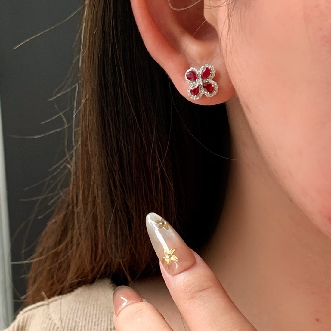 14k Gold 1.89 Ctw Vivid Red Natural Ruby & Diamond Earrings - 5