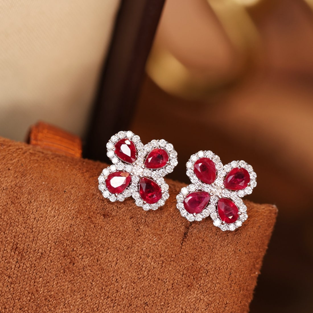 14k Gold 1.89 Ctw Vivid Red Natural Ruby & Diamond Earrings - 6