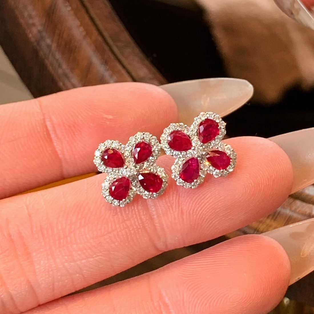 14k Gold 1.89 Ctw Vivid Red Natural Ruby & Diamond Earrings - 7
