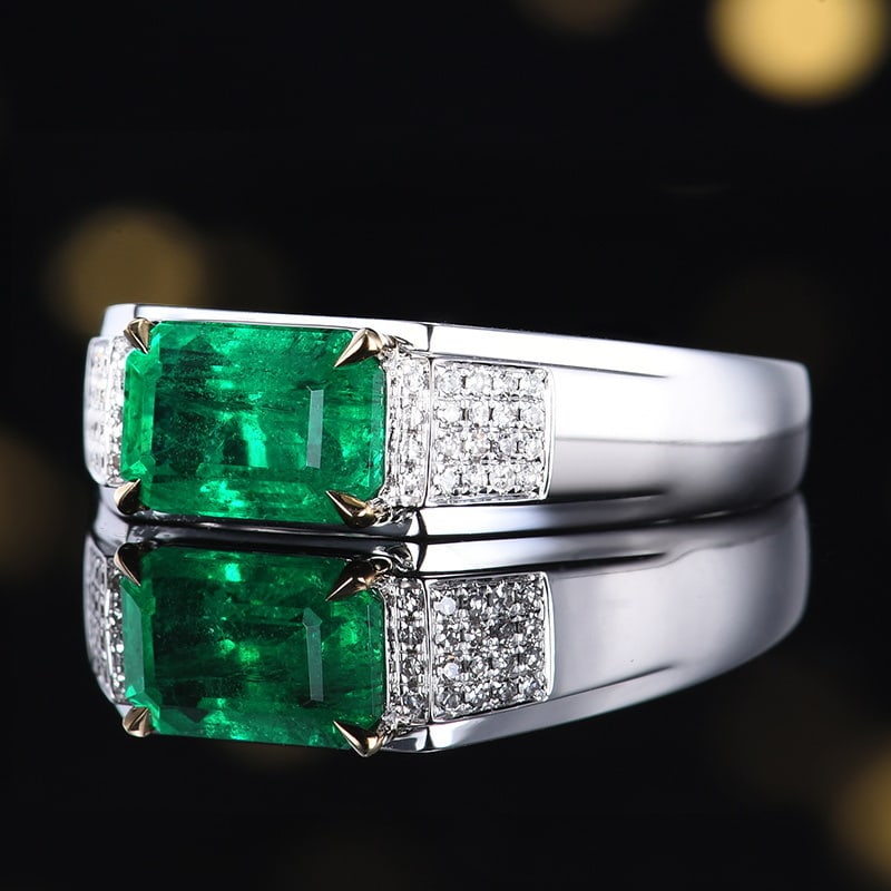 14k Gold 1.66 Ctw Vivid Green Natural Emerald & Diamond & Men¡¯s Ring - 4