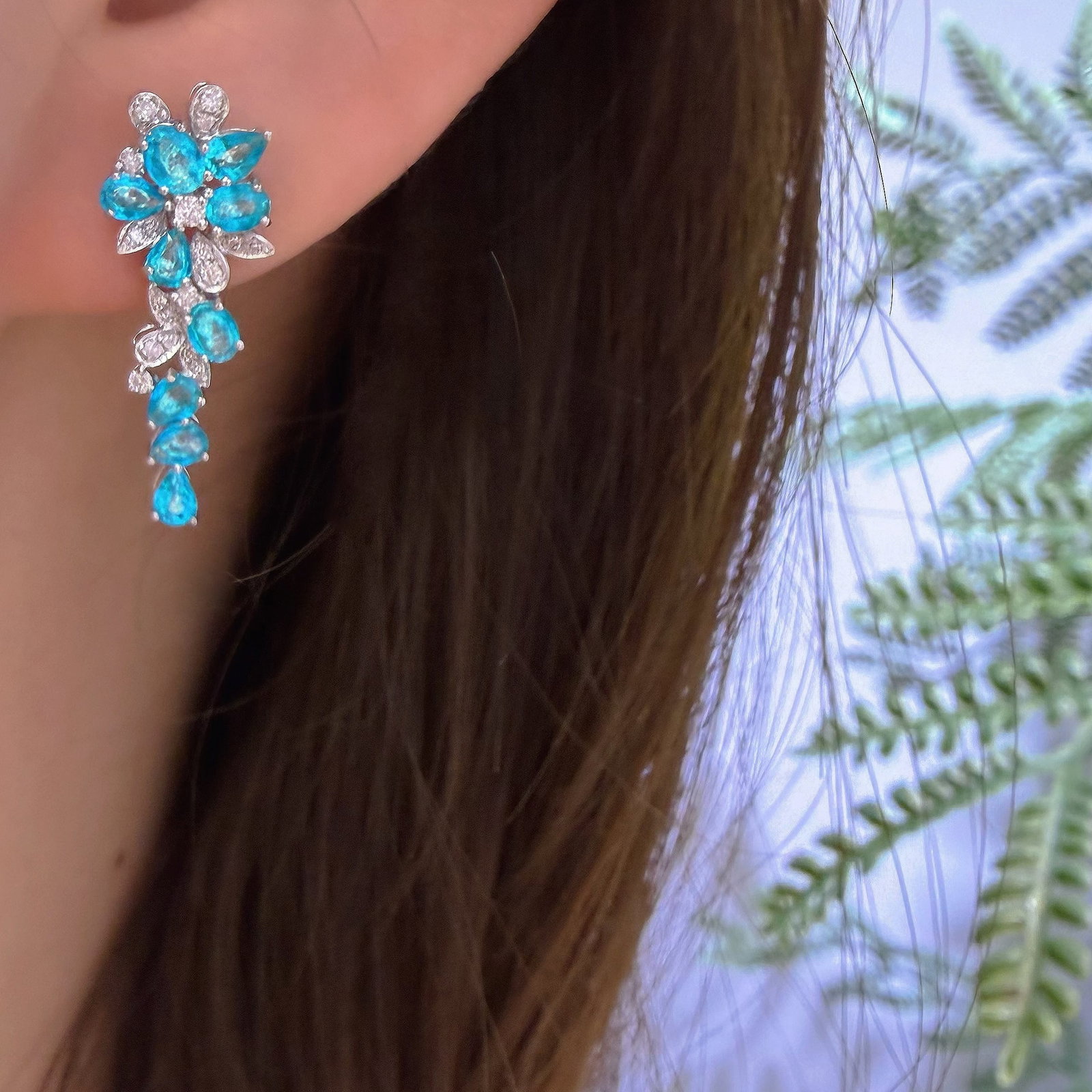 14k Gold 1.8 Ct Natural Paraiba Tourmaline & Diamond Earrings - 3