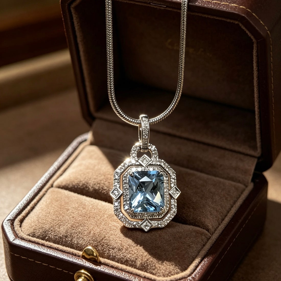 14k Gold 1 Ct Natural Aquamarine & Diamond Pendant( Without Chain ): Ref:231154352 // gold content:14k gold // main gemstone:aquamarine // shape:octagonal // carat weight:1ct // color:blue // treatment:natural // // adjacent gemstone 2 : diamond // shape:round //