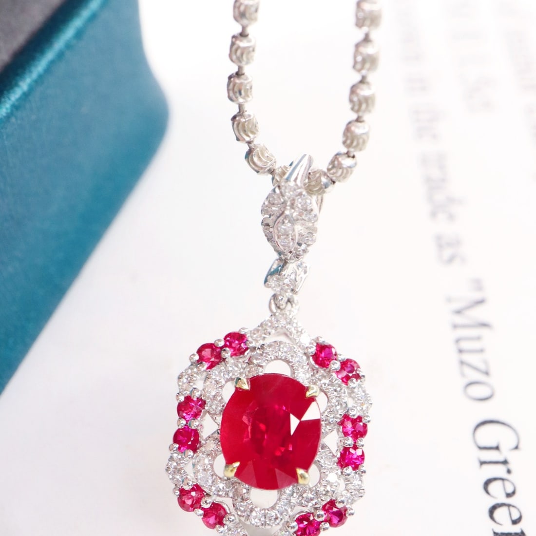 14k Gold 1.53 Ctw Natural Ruby & Diamond Pendant( Without Chain ) - 2