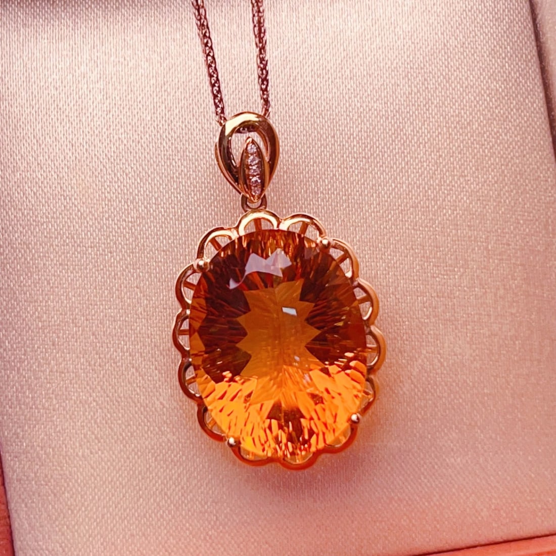 14k Gold 17.26 Ctw Natural Citrine & Diamond Pendant( Without Chain ) - 5