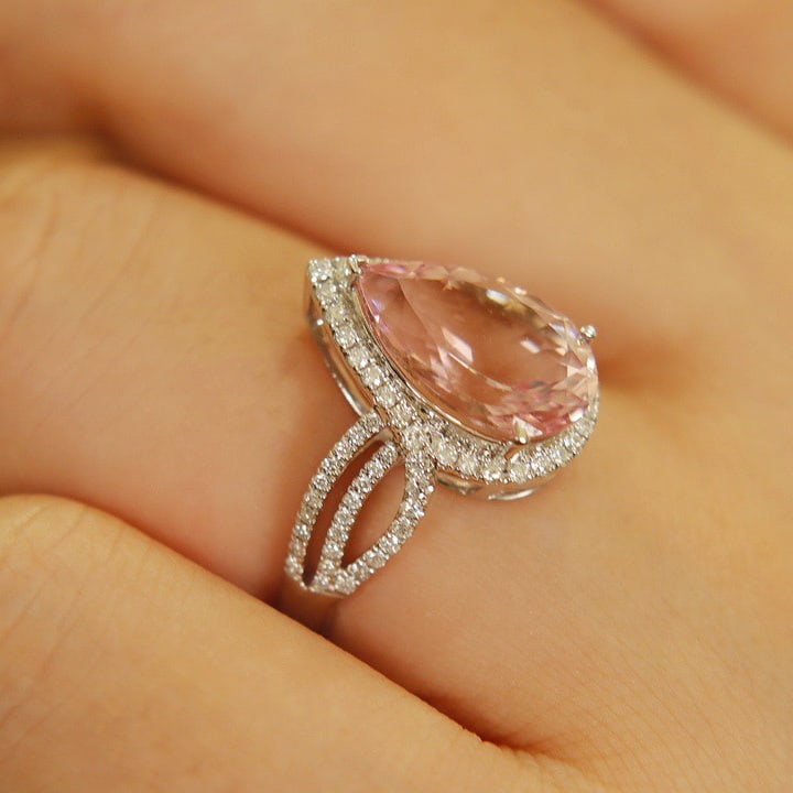 14k Gold 3.85 Ct Natural Morganite & Diamond Ring - 5