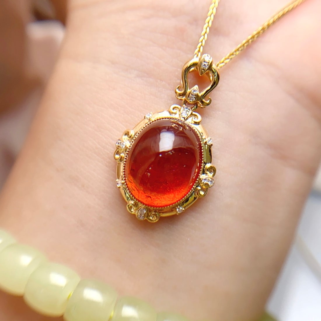 14k Gold 14.50 Ct Natural Spessartine & Diamond Pendant( Without Chain ) - 2