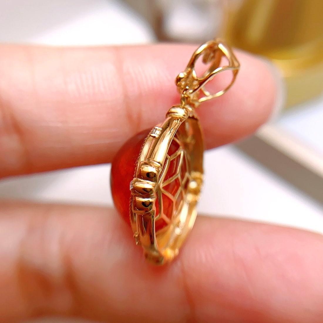 14k Gold 14.50 Ct Natural Spessartine & Diamond Pendant( Without Chain ) - 5