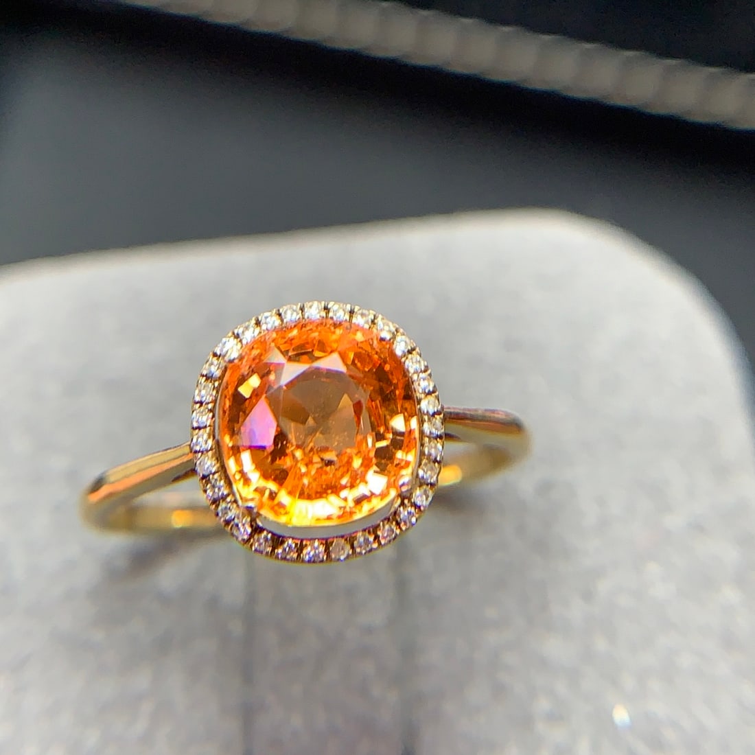 14k Gold 2.36 Ct Natural Spessartine & Diamond Ring: Ref:231154372 // gold content:14k gold // ring size:7. 25us // // main gemstone:spessartine // shape:cushion // carat weight:2. 36ct // color:orange // treatment:natural // // adjacent gemstone 2 :