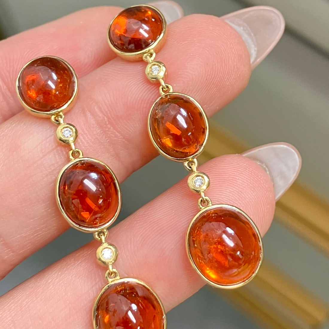 14k Gold 20.50 Ct Natural Spessartine & Diamond Earrings - 4
