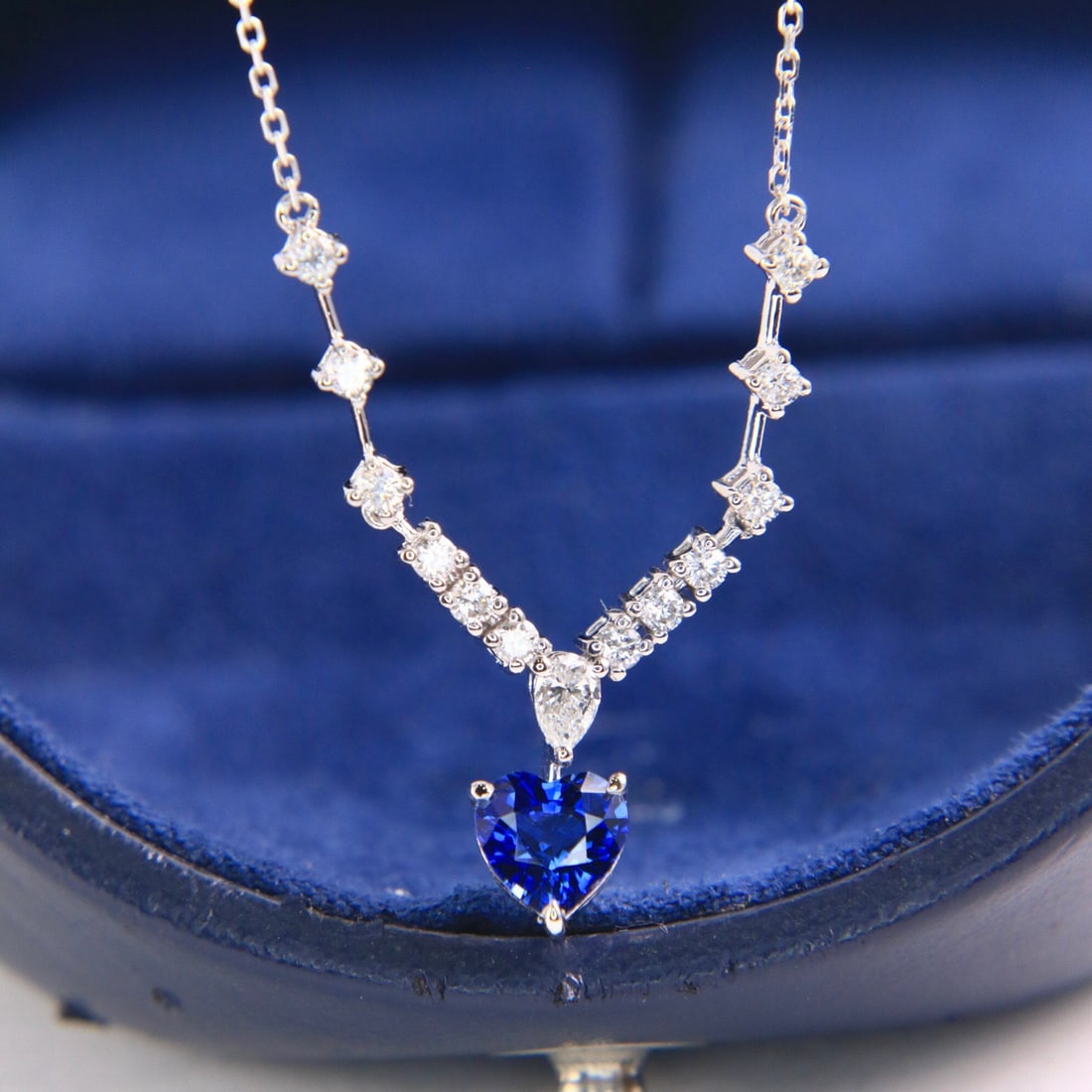 14k Gold 1.09 Ctw Natural Sapphire & Diamond Necklace - 4