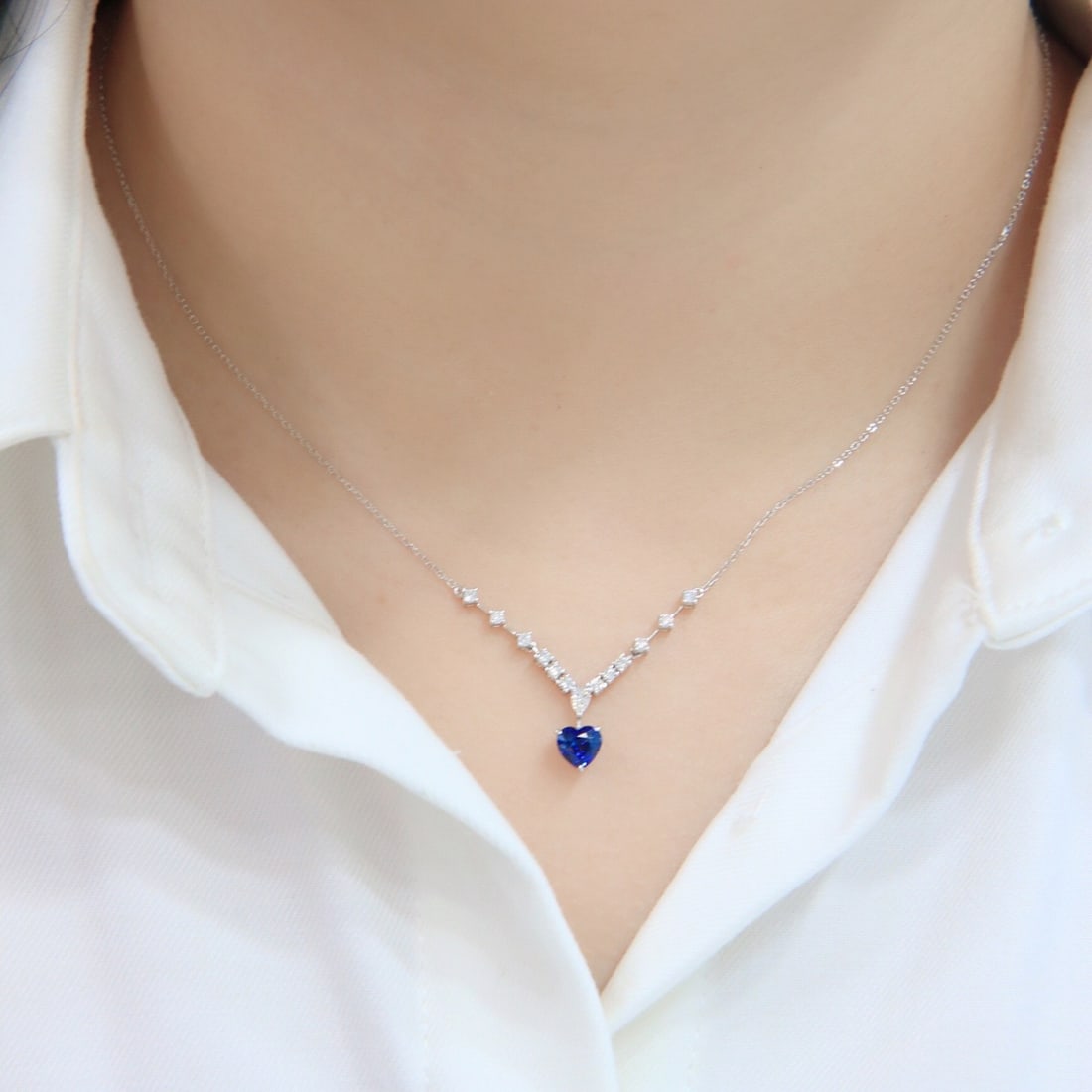 14k Gold 1.09 Ctw Natural Sapphire & Diamond Necklace - 7