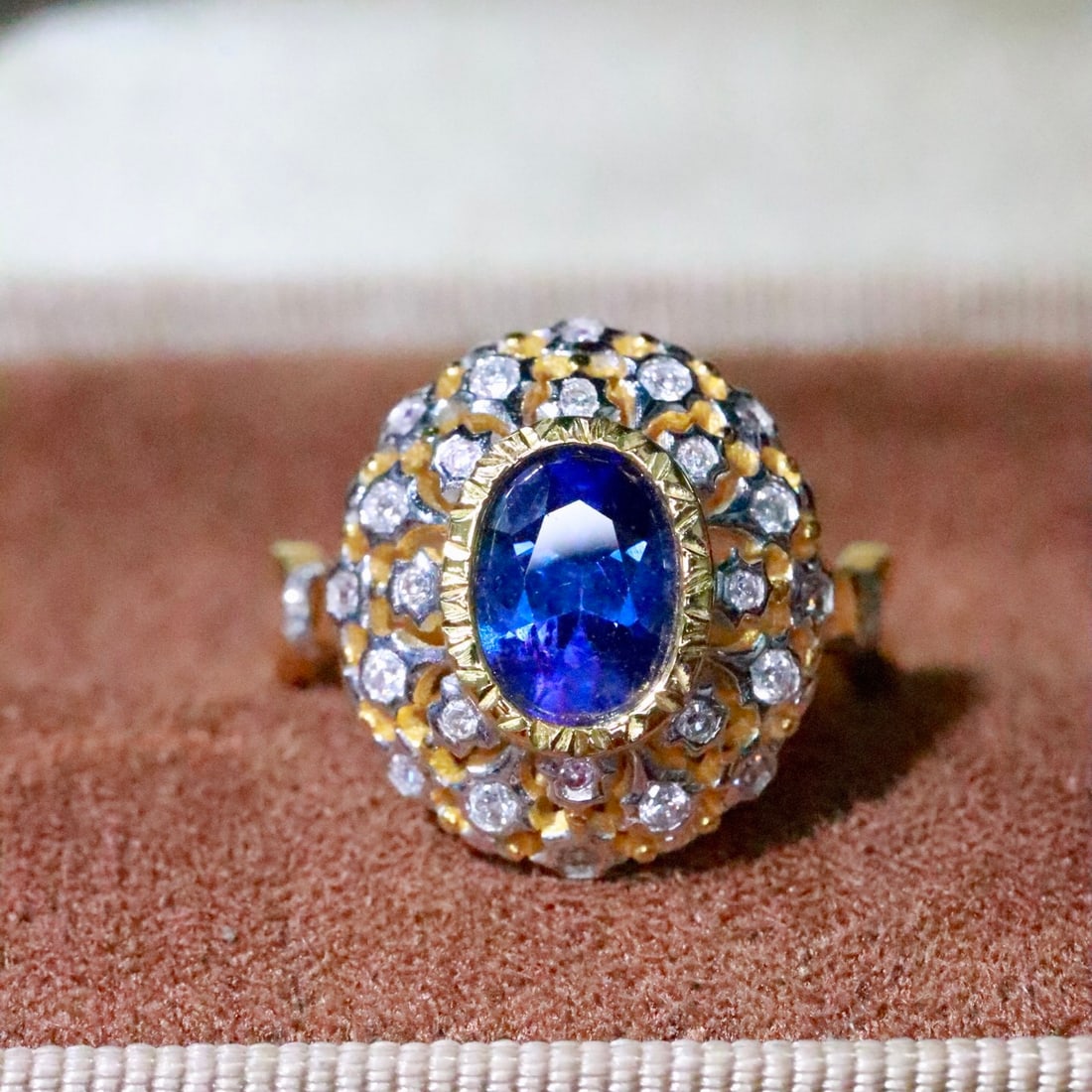 14k Gold 1.45 Ctw Natural Sapphire & Diamond Ring: Ref:231154385 // gold content:14k gold // ring size:7. 25us // // main gemstone:sapphire // shape:oval // carat weight:1. 25ct // color:blue // treatment:natural // // adjacent gemstone 2 : diamond