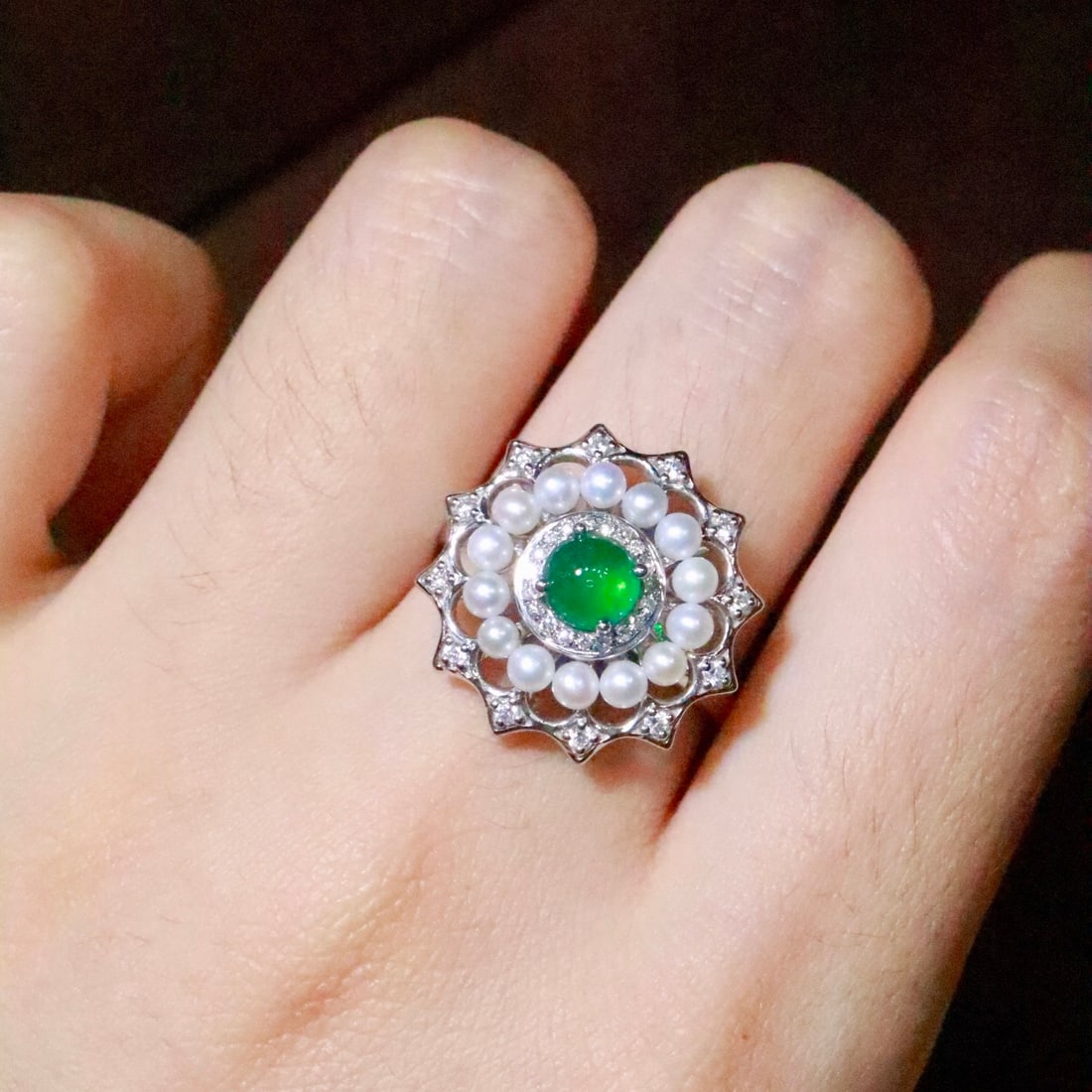 14k Gold 0.88 Ctw Natural Emerald & Diamond Ring - 7