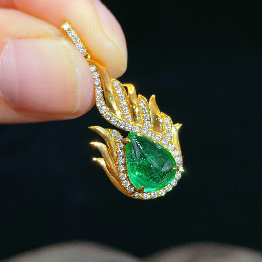 14k Gold 2.23 Ctw Natural Emerald & Diamond Pendant( Without Chain ) - 2