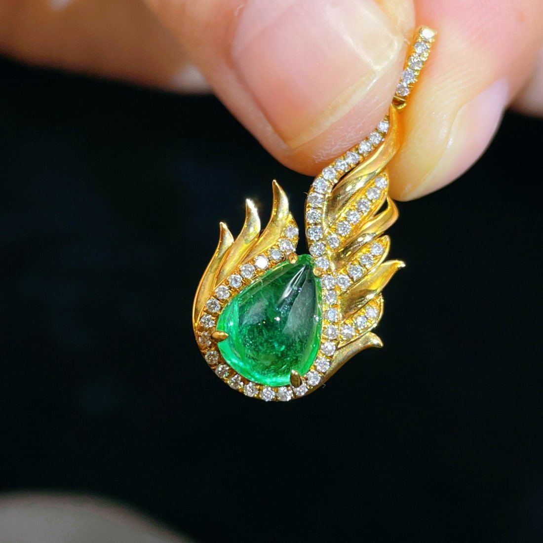 14k Gold 2.23 Ctw Natural Emerald & Diamond Pendant( Without Chain ) - 3