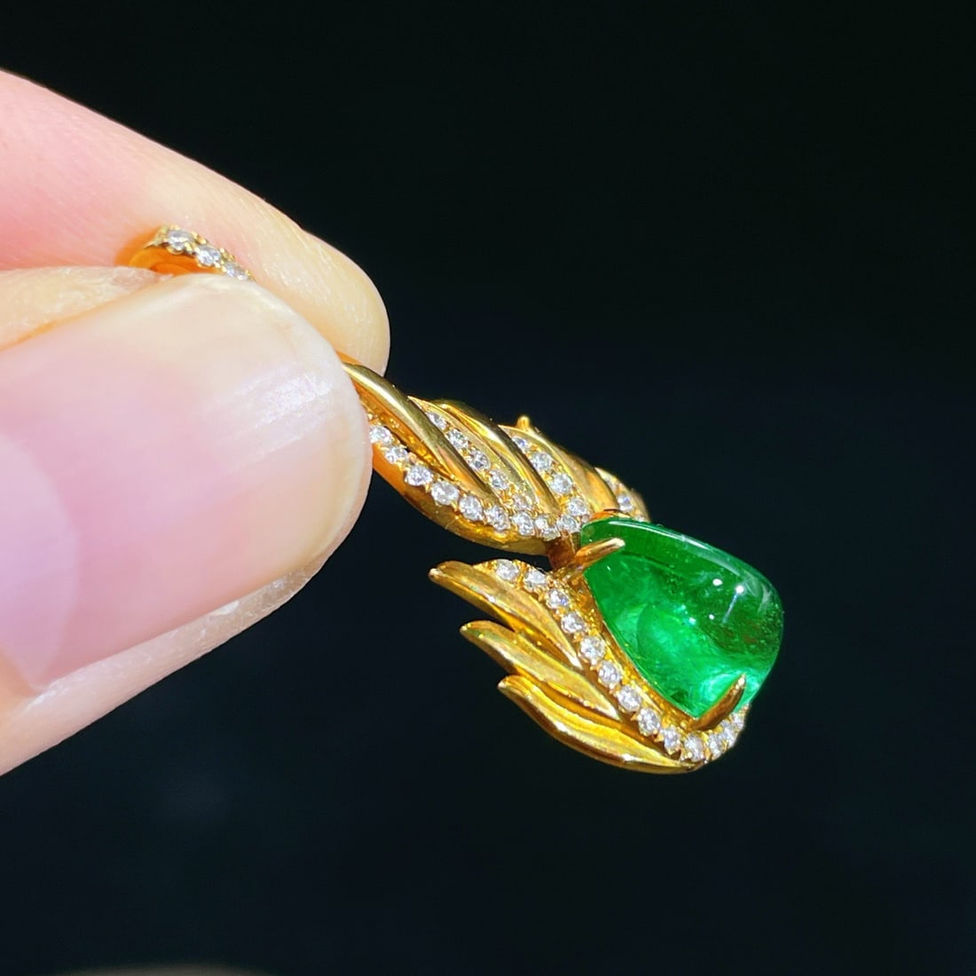 14k Gold 2.23 Ctw Natural Emerald & Diamond Pendant( Without Chain ) - 4