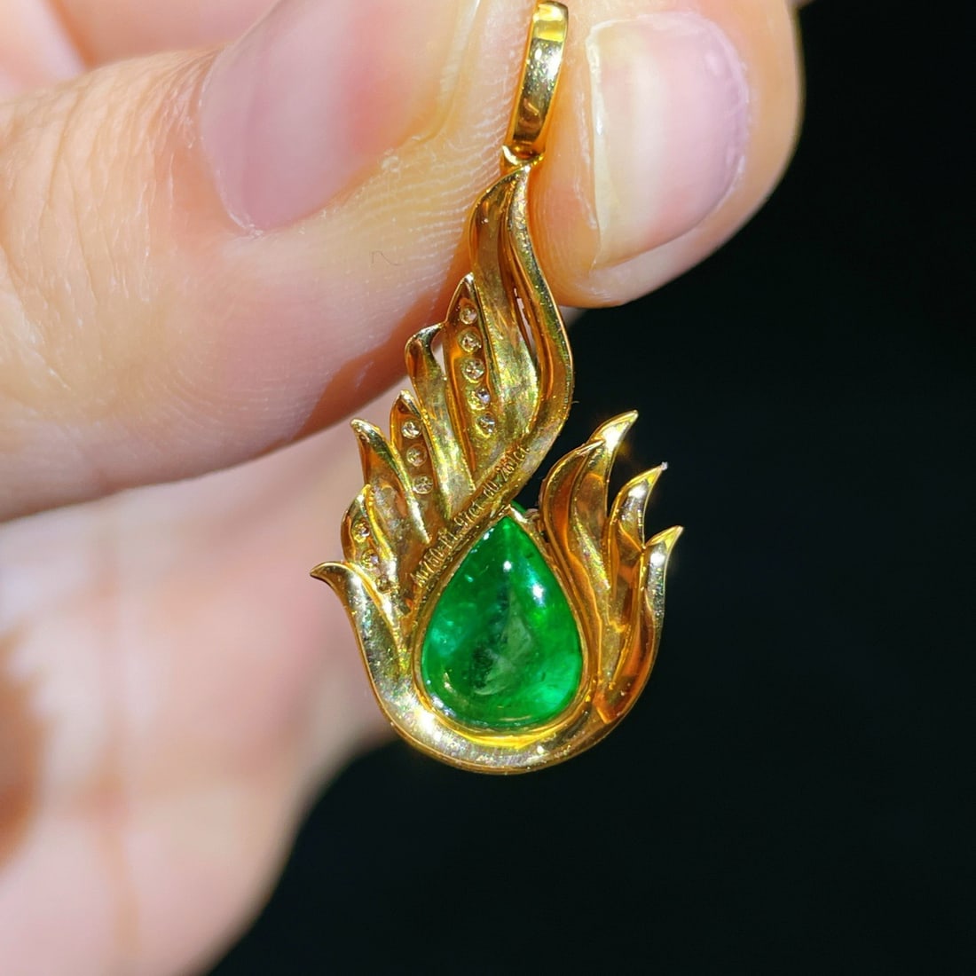 14k Gold 2.23 Ctw Natural Emerald & Diamond Pendant( Without Chain ) - 5