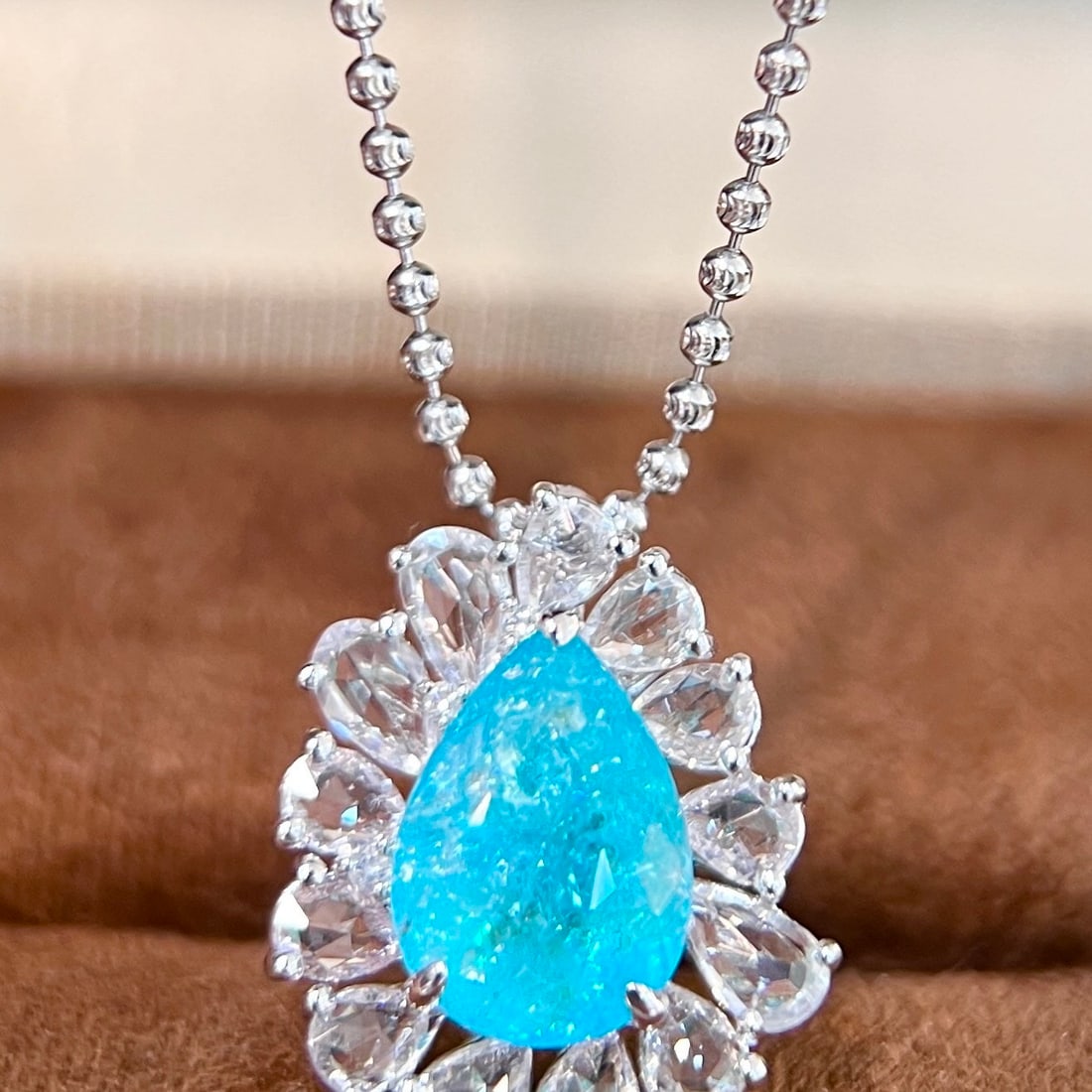 14k Gold 4.54 Ctw Natural Paraiba Tourmaline & Sapphire Pendant( Without Chain ) - 2