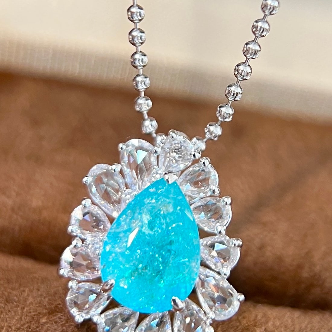 14k Gold 4.54 Ctw Natural Paraiba Tourmaline & Sapphire Pendant( Without Chain ) - 3