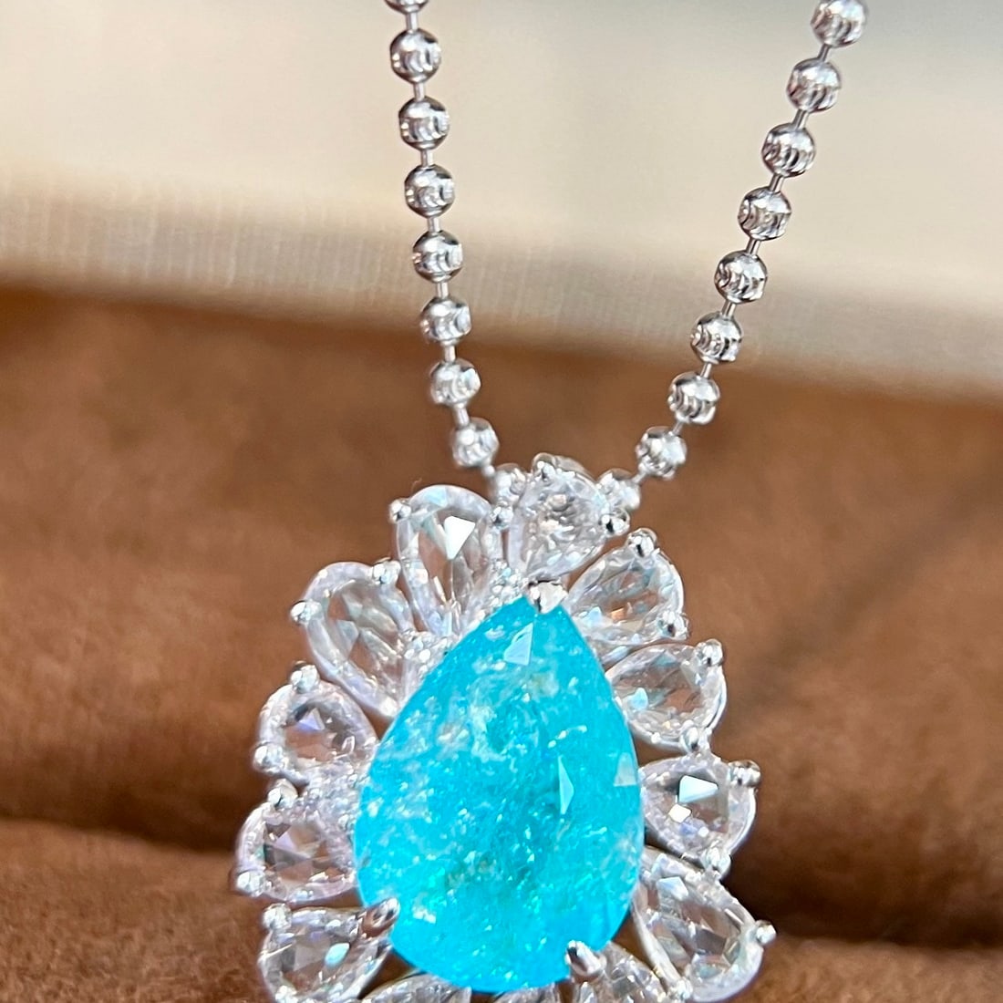 14k Gold 4.54 Ctw Natural Paraiba Tourmaline & Sapphire Pendant( Without Chain ) - 4