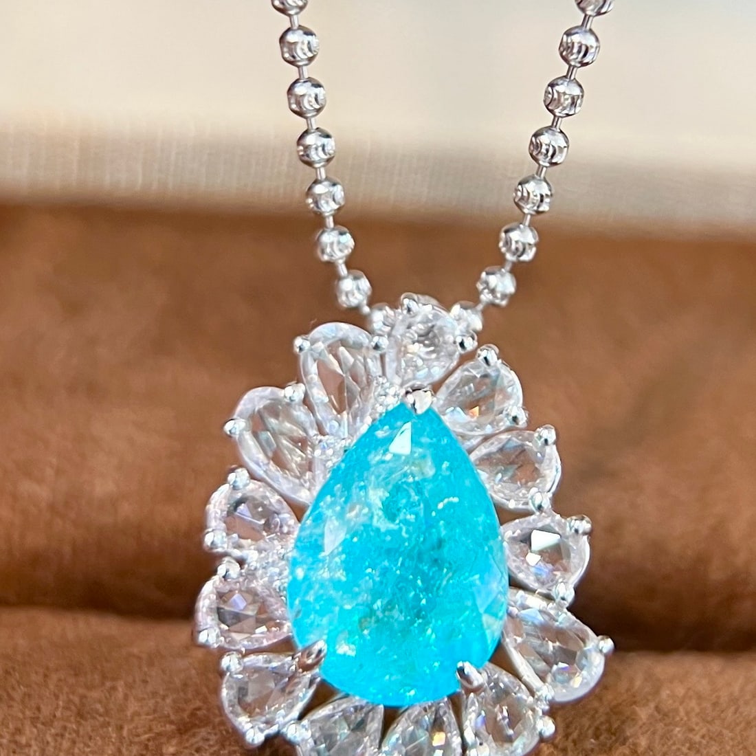 14k Gold 4.54 Ctw Natural Paraiba Tourmaline & Sapphire Pendant( Without Chain ) - 5
